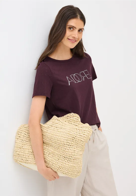 Ausbrenner-Shirt mit Wording mulberry red