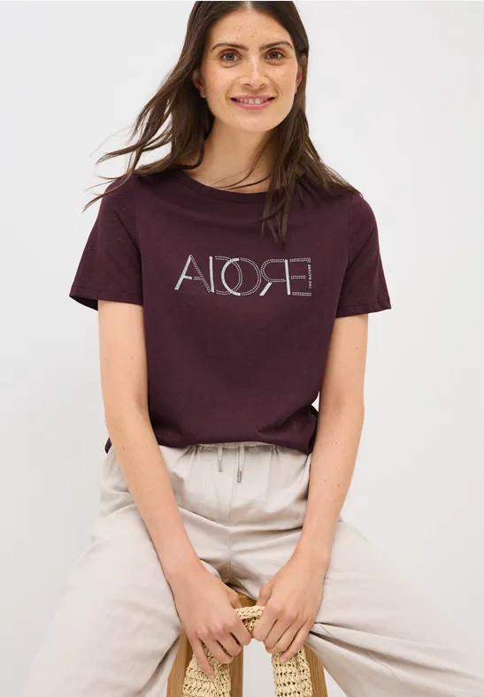 Ausbrenner-Shirt mit Wording mulberry red