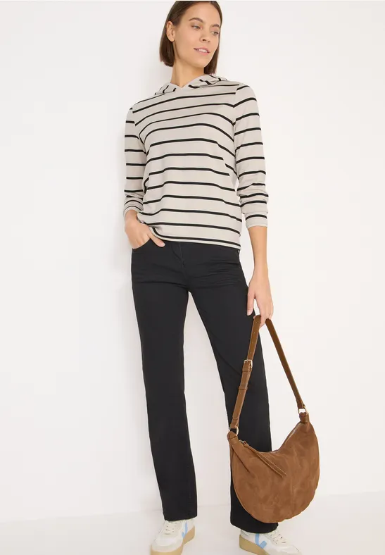 Gestreiftes Kapuzenshirt light greige