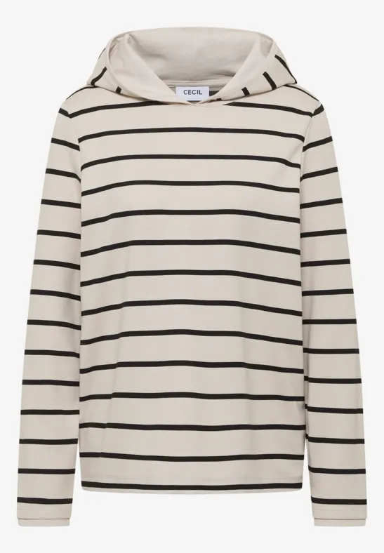 Gestreiftes Kapuzenshirt light greige