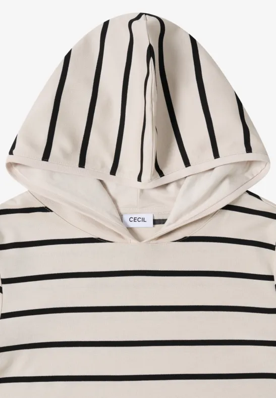 Gestreiftes Kapuzenshirt light greige