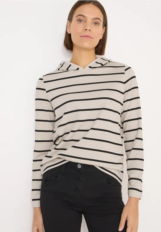 Gestreiftes Kapuzenshirt light greige