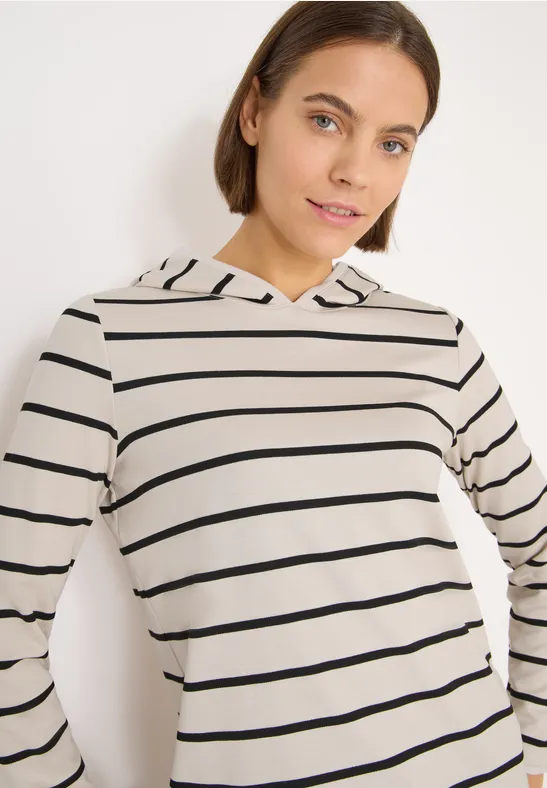 Gestreiftes Kapuzenshirt light greige