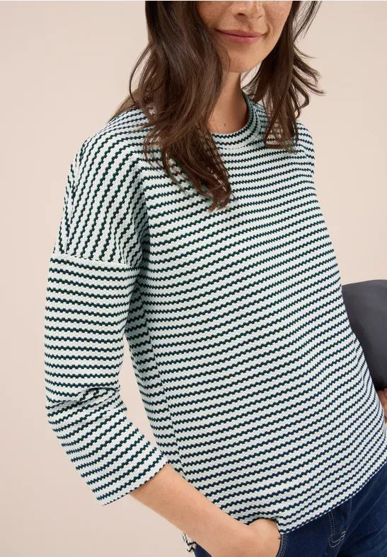 Gestreiftes Strukturshirt ink green