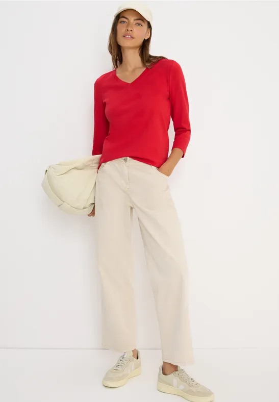 Basic V-Neck Shirt fiery red