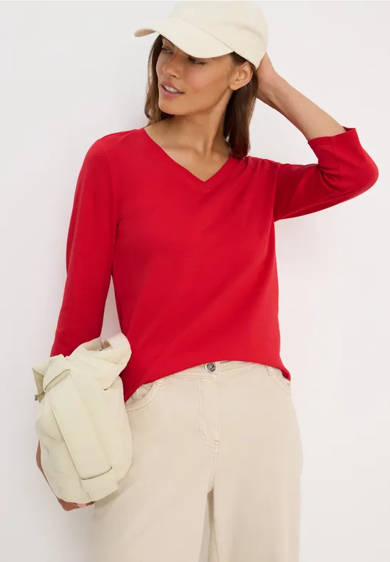 Basic V-Neck Shirt fiery red