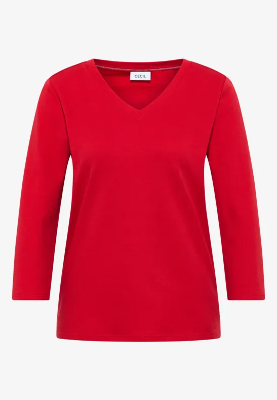 Basic V-Neck Shirt fiery red