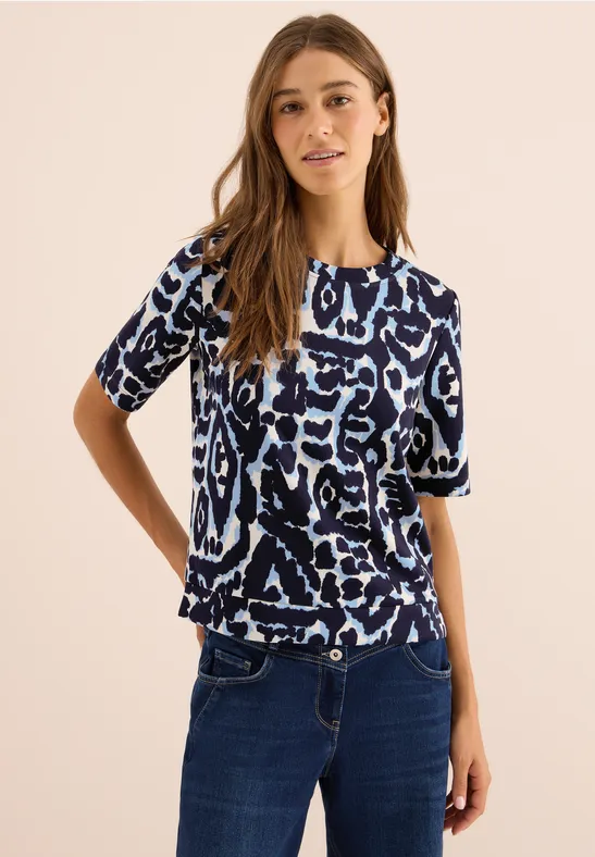 Cupro Touch Print-Shirt urban dark blue