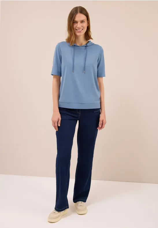 Piquée Hoodie Shirt mid denim blue