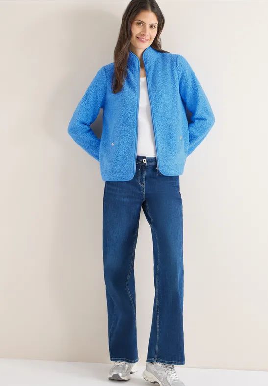 Jacke aus Teddy-Material mit Zipper fountain blue
