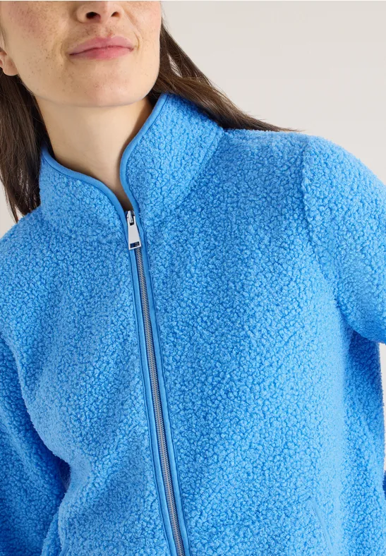 Jacke aus Teddy-Material mit Zipper fountain blue