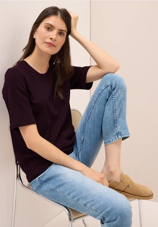 Basic Ripp T-Shirt eggplant red