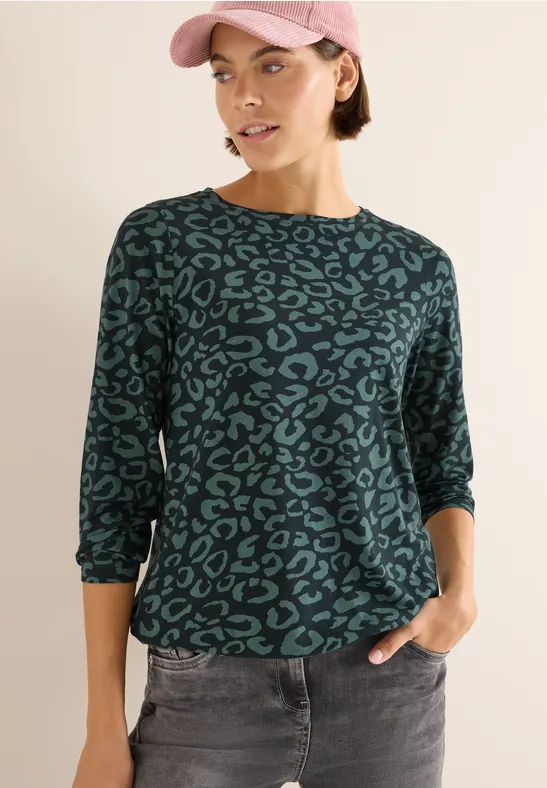 Gemustertes Shirt ink green