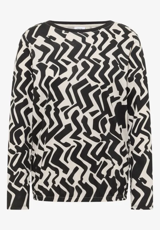 Gemustertes Langarmshirt light greige
