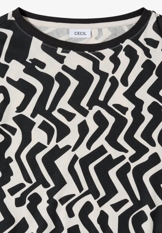 Gemustertes Langarmshirt light greige