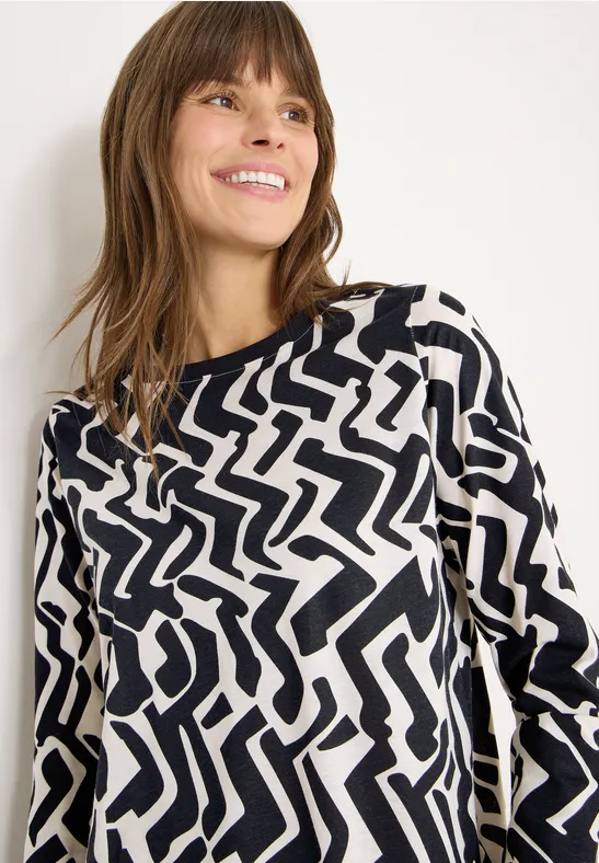 Gemustertes Langarmshirt light greige