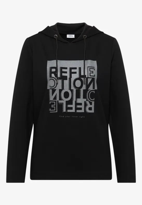 Hoodie Shirt mit Folienprint Black