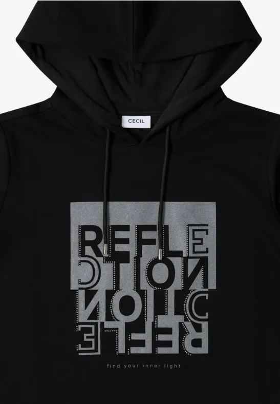 Hoodie Shirt mit Folienprint Black