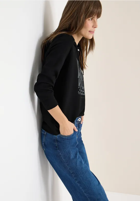 Hoodie Shirt mit Folienprint Black
