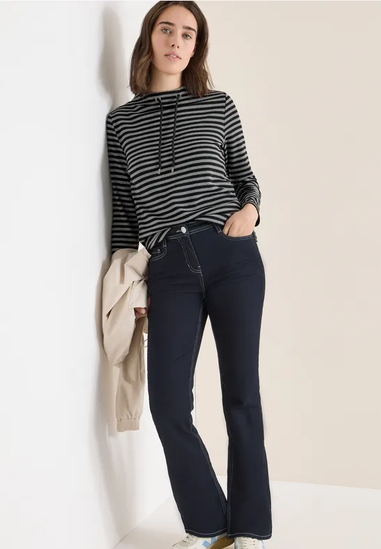 Gestreiftes Funnelneck Shirt cool grey