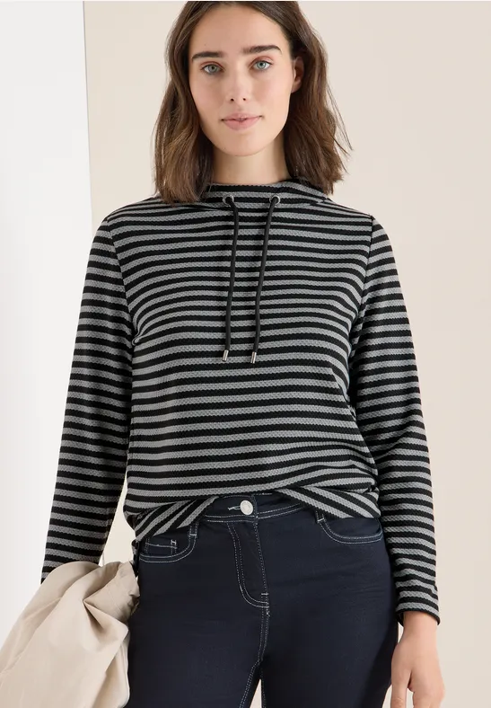 Gestreiftes Funnelneck Shirt cool grey