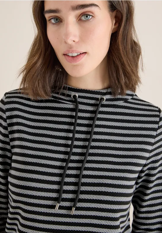 Gestreiftes Funnelneck Shirt cool grey