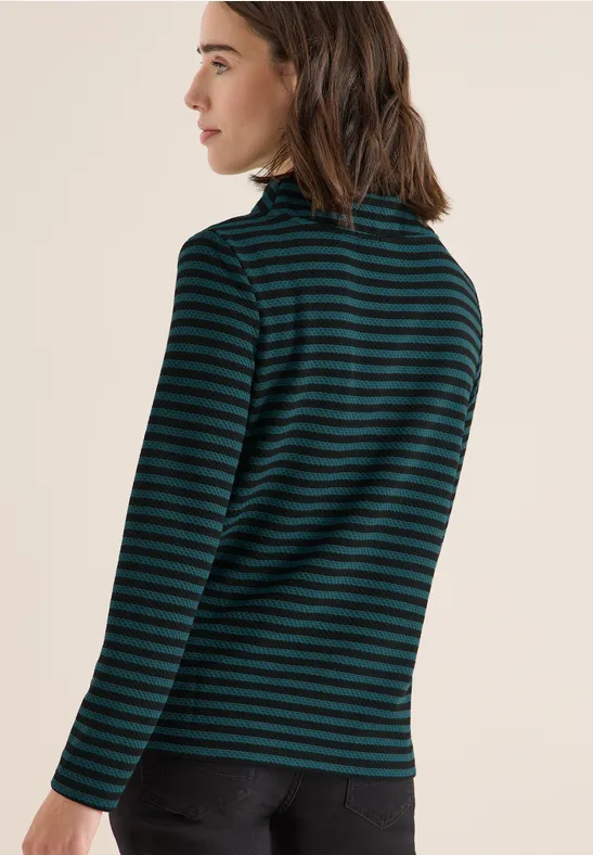 Gestreiftes Funnelneck Shirt dark sea green