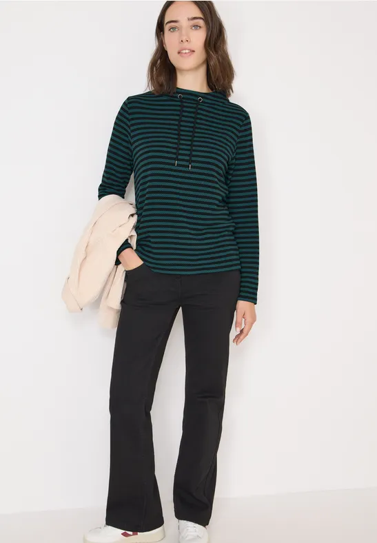Gestreiftes Funnelneck Shirt dark sea green