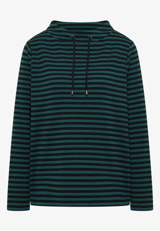 Gestreiftes Funnelneck Shirt dark sea green