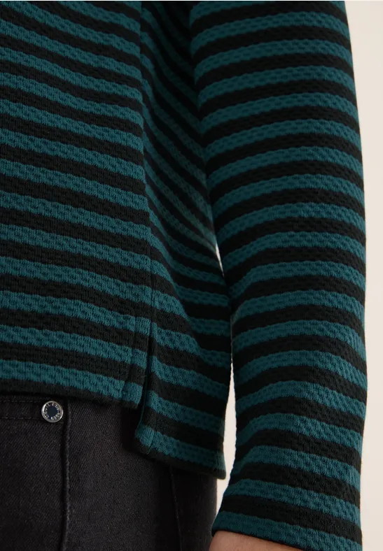 Gestreiftes Funnelneck Shirt dark sea green