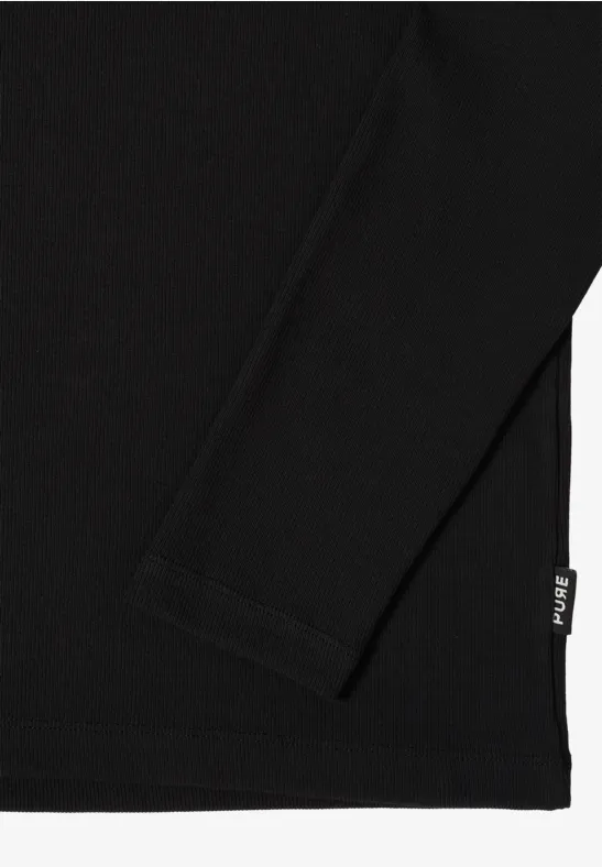 Langarmshirt in Rippstruktur Black