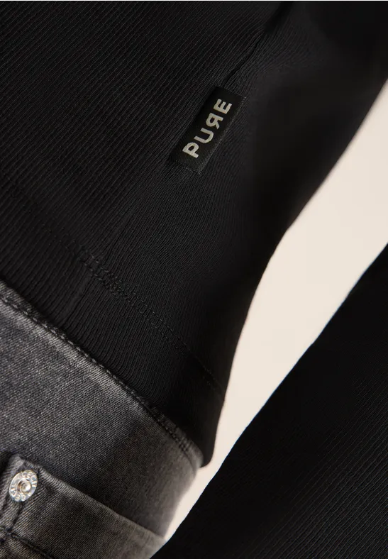 Langarmshirt in Rippstruktur Black