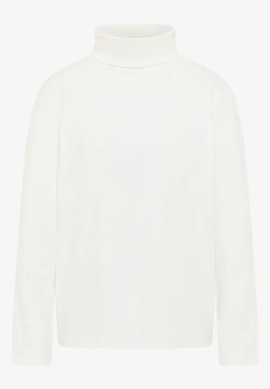 Langarmshirt in Rippstruktur vanilla white