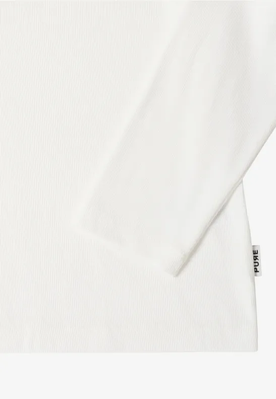 Langarmshirt in Rippstruktur vanilla white
