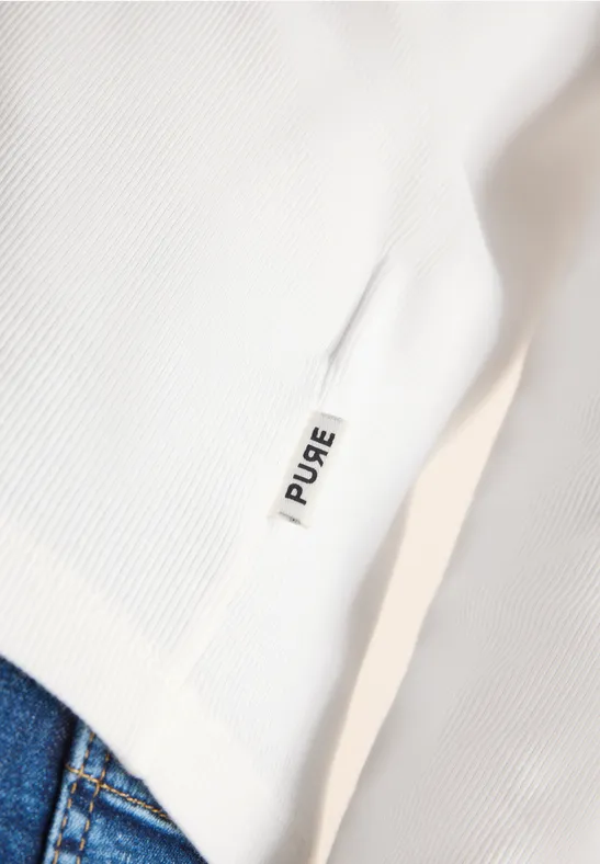 Langarmshirt in Rippstruktur vanilla white