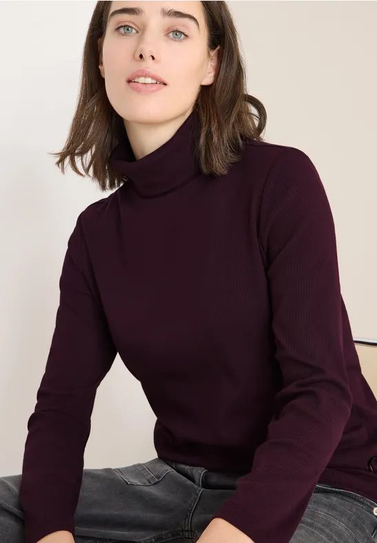 T-shirt à manches longues en structure côtelée eggplant red