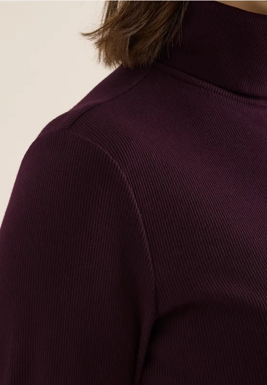 T-shirt à manches longues en structure côtelée eggplant red