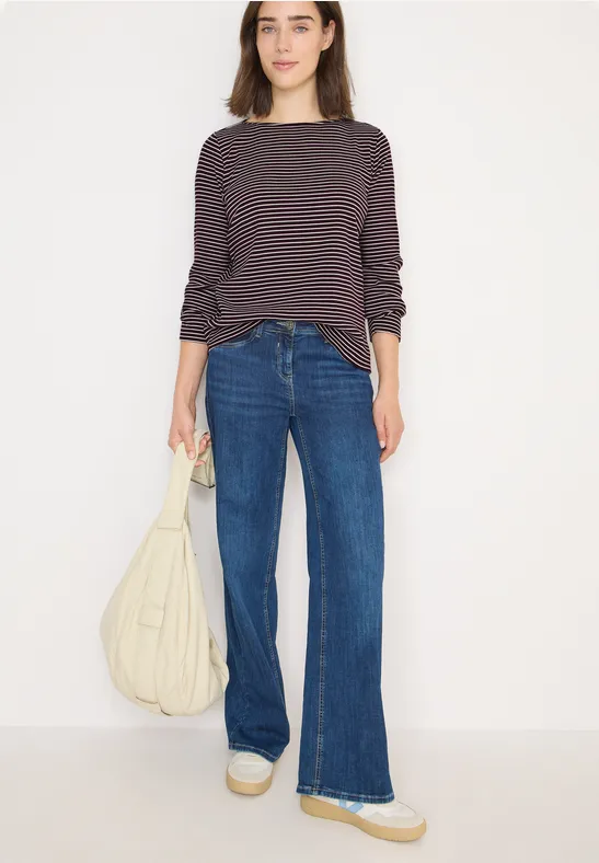 Gestreiftes Langarmshirt eggplant red