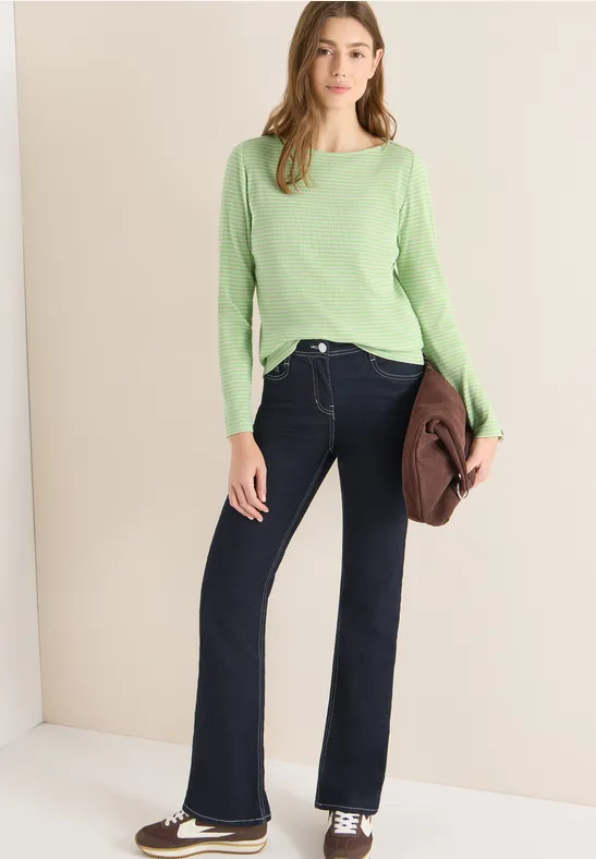 Gestreiftes Langarmshirt bamboo green