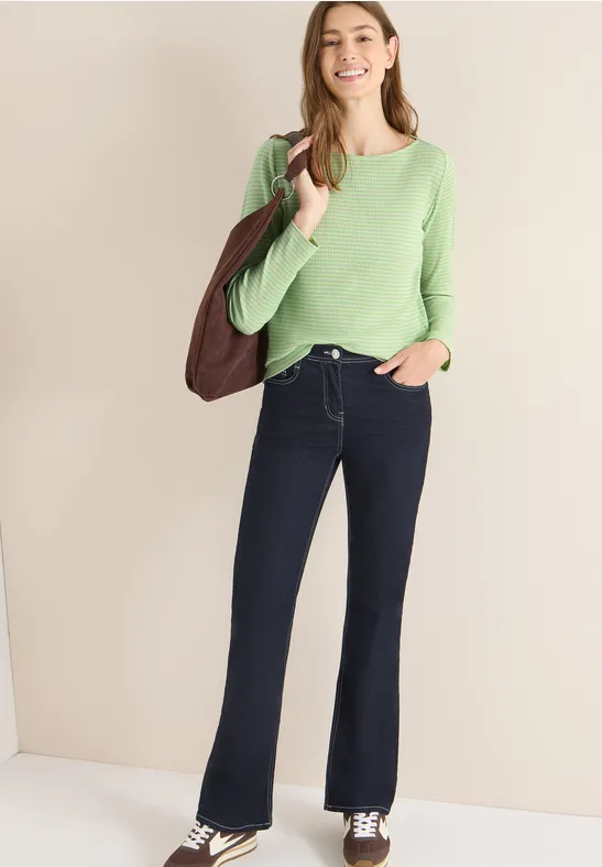 Gestreiftes Langarmshirt bamboo green