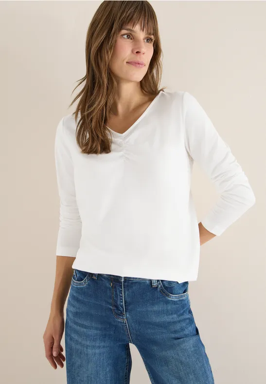 Basic Shirt mit Raffung vanilla white