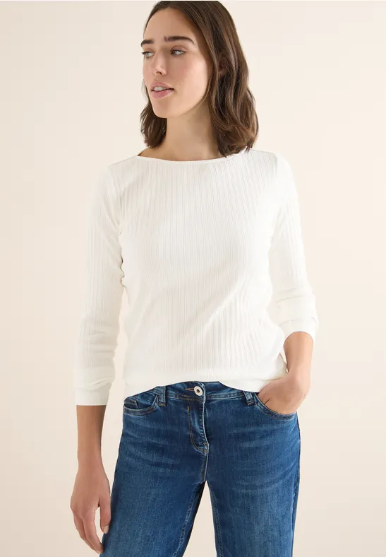 Rippstruktur Shirt vanilla white