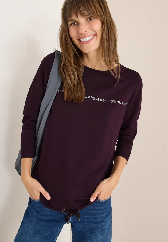 Langarmshirt mit Wording eggplant red