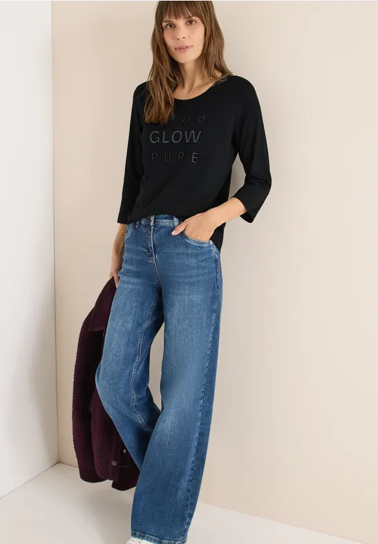 Shirt mit Glitzer-Wording Black