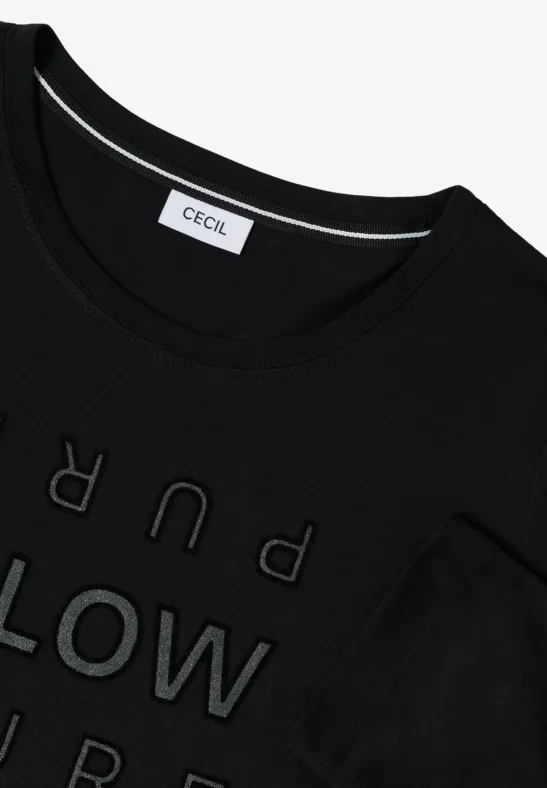 Shirt mit Glitzer-Wording Black