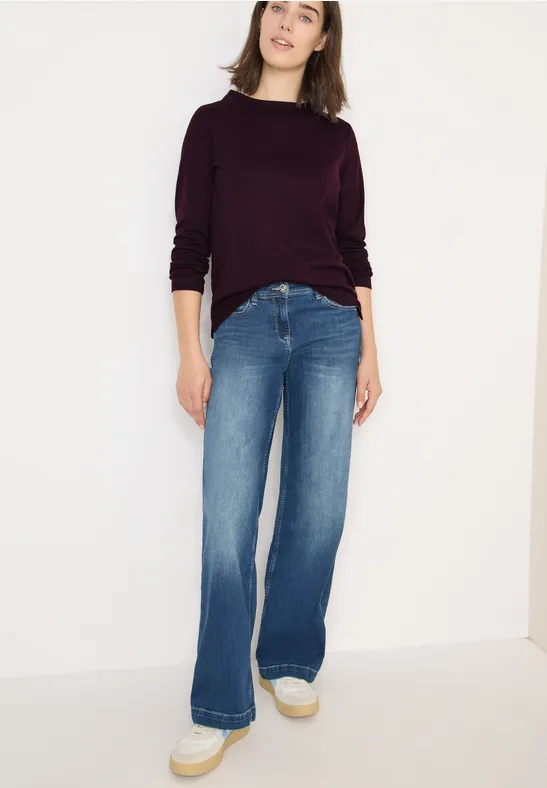 Funnelneck Shirt in Unifarbe eggplant red