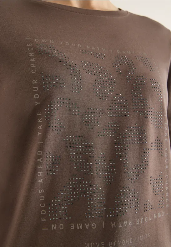 Shirt mit Schmucksteinen urban taupe