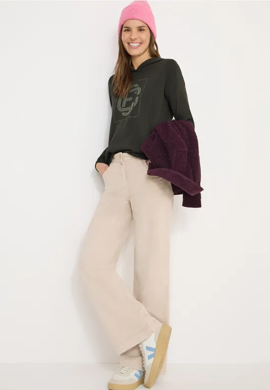 Hoodie mit Schmucksteinen raw khaki