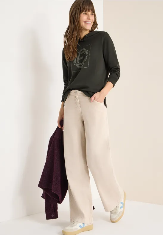 Hoodie mit Schmucksteinen raw khaki