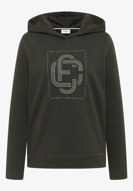 Hoodie mit Schmucksteinen raw khaki